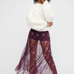 Free People Tutti Fruity Tutu Skirt, Plum, Embellished, Tulle, Size Medium, NWT
